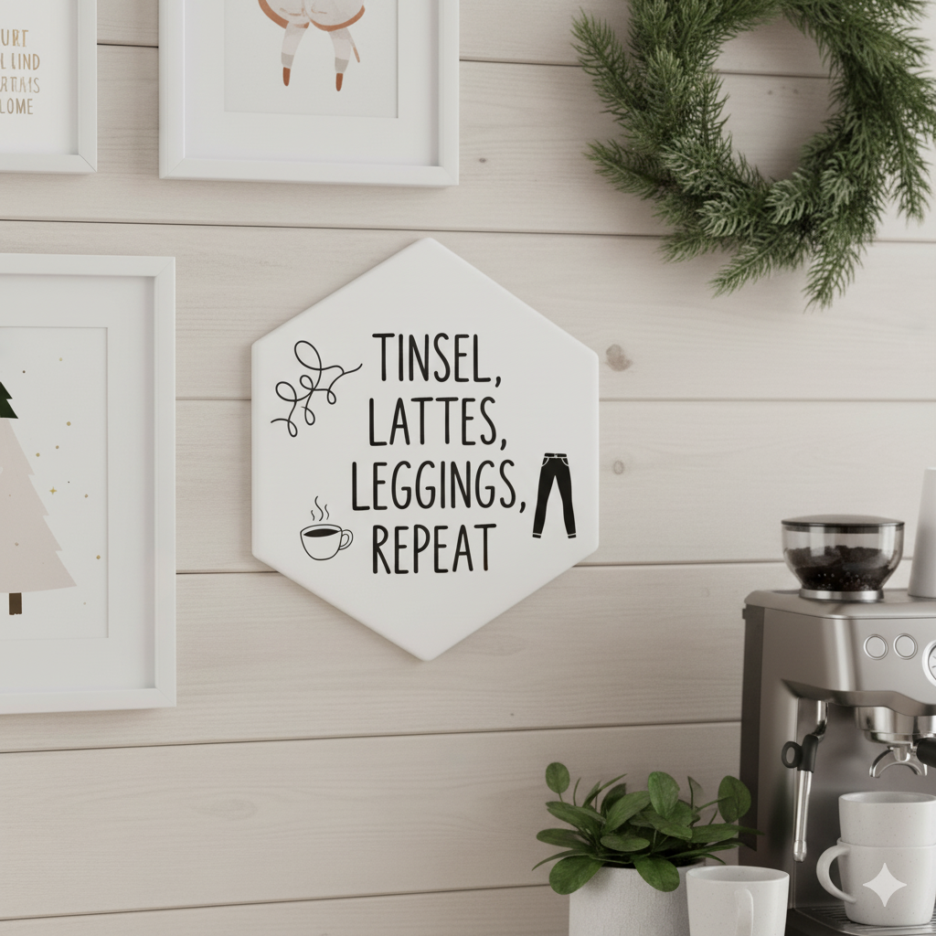 Tinsel, Lattes, Leggings, Repeat – Holiday Wall Tile